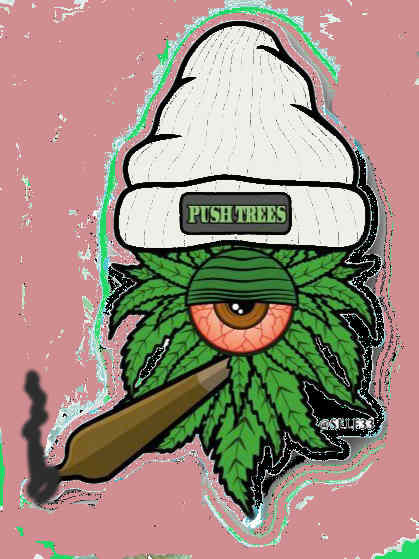 Push Trees! Red Eyed Pot Leaf with a fat spliff / pre-rolled J chillin' under a palm tree says 'They didn't tell you about the secret flavor in the back? 