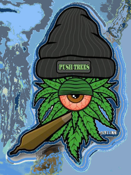 Push Trees! Red Eyed Pot Leaf with a fat spliff says 'Hello, this is Mary.' 